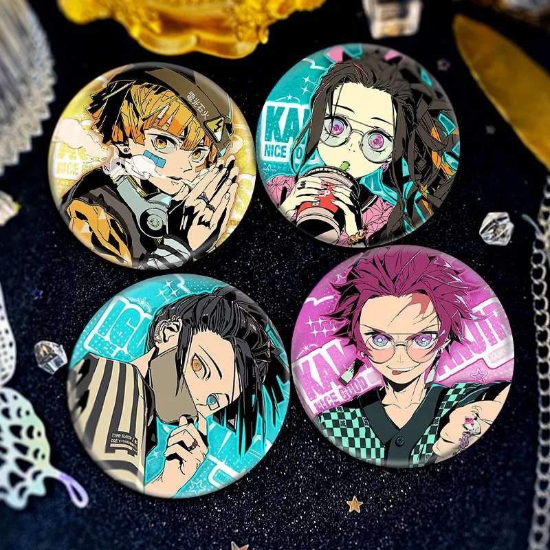 Demon Slayer Tanjiro Kamado Iguro Obanai Agatsuma Zenitsu Badge Animation Peripheral Cute Q Version Brooch Kawaii Gift Goods