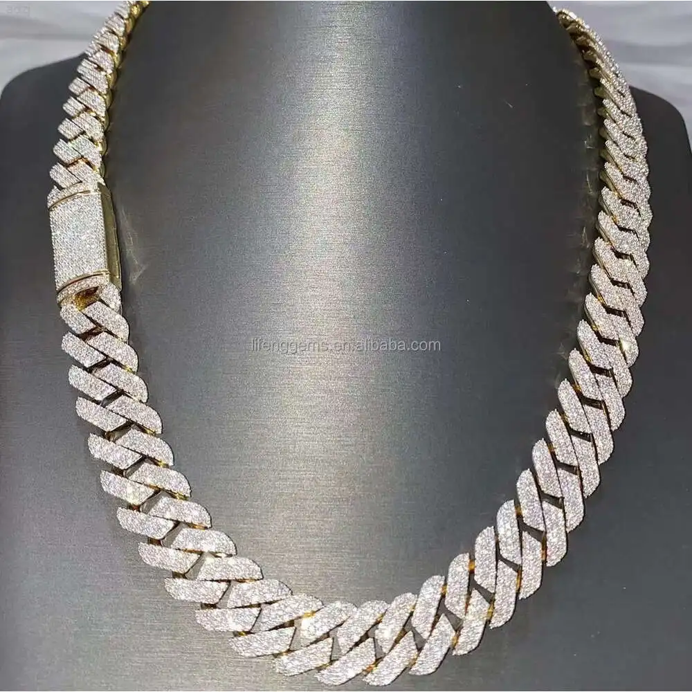 Lifeng Jewelry White Gold Plated 925 Silver Moissanite Diamond Miami Men Necklace Customize Cuban Link Chain Necklace