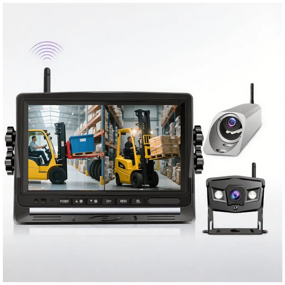 7inch 2CH Monitor 2.4G Wireless Fork View Camera for Bus Truck Warehouse Forklift Magnetic Base Backup Cameras