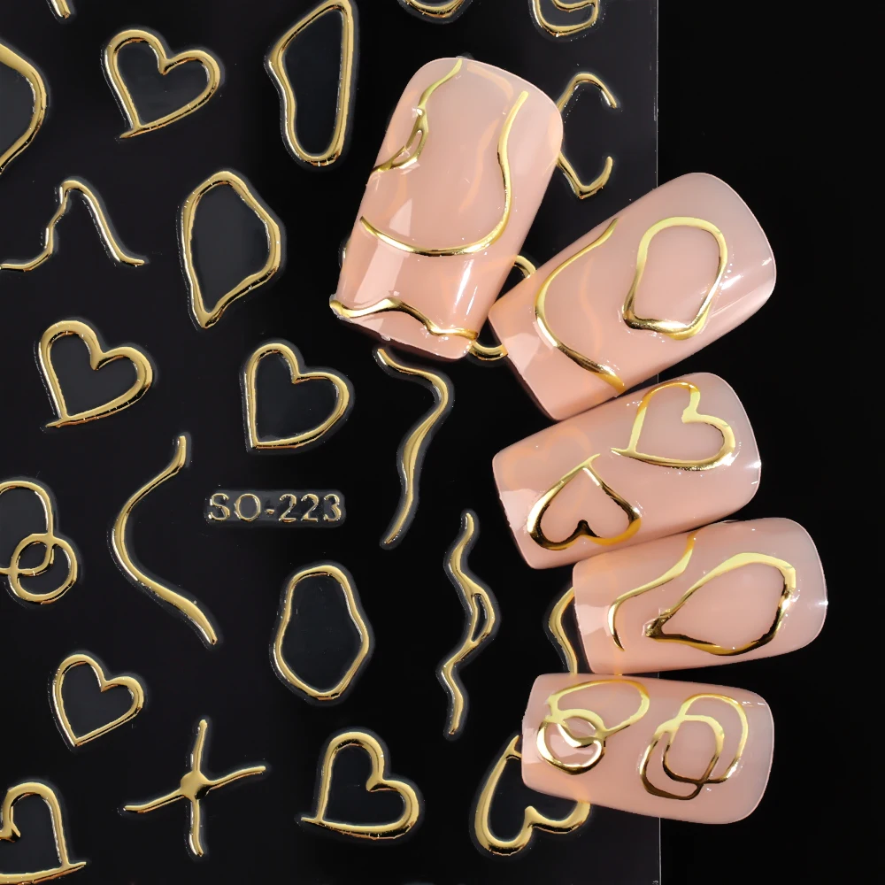 3D Liefde Hart Lijnen Nail Stickers Rose Goud Zilver Metalen Streep Letters Decals Curve Gel Nagels Art Sliders Polish Manicure decor