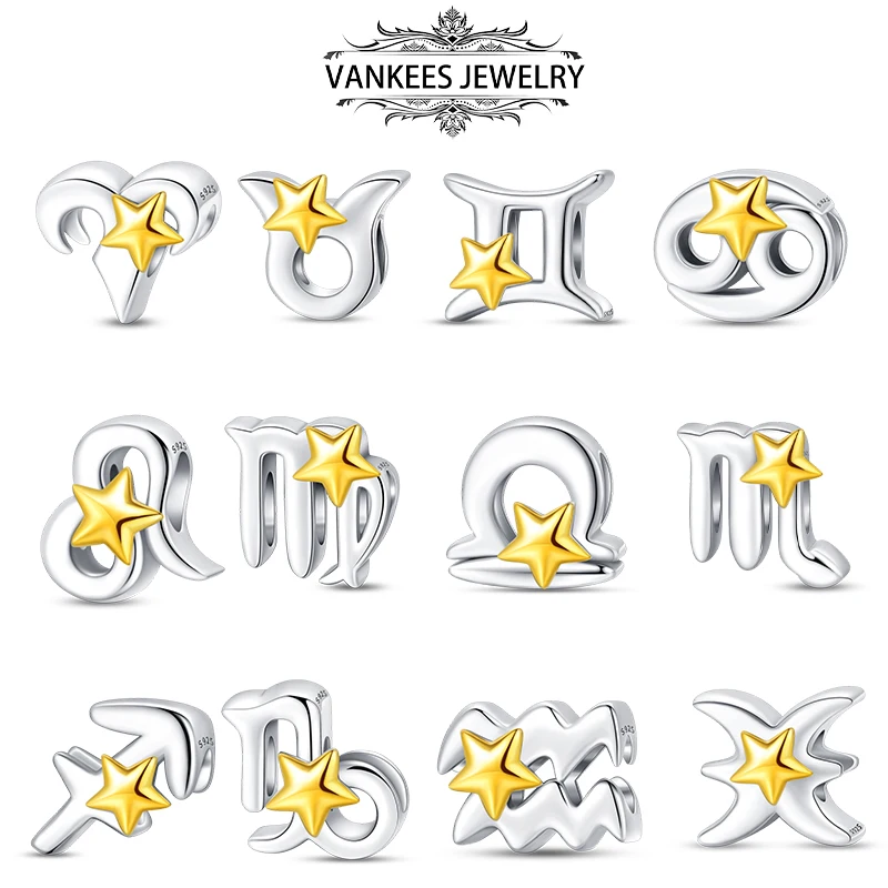 Hot Selling 925 Sterling Silver 12 Zodiac Sign Series Pendant Suitable for 925 Sterling Silver Ladies Bracelet DIY Jewelry