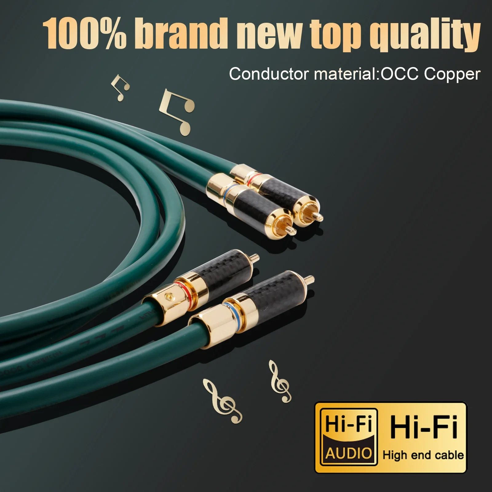 Pair FA-OCC RCA Cable Single Crystal Copper Audio  Signal Cable Encryption Shielded Gold-plated Carbon Fiber RCA Connector