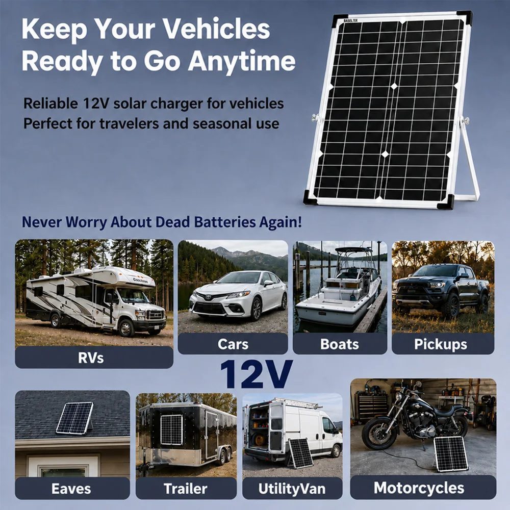 35W Solar Panel Trickle Charger, 12V Portable MPPT Solar Battery Maintainer for Car RV Boat Motorcycle, Waterproof Solar Kit with Adjustable Bracket for 12V Batteries