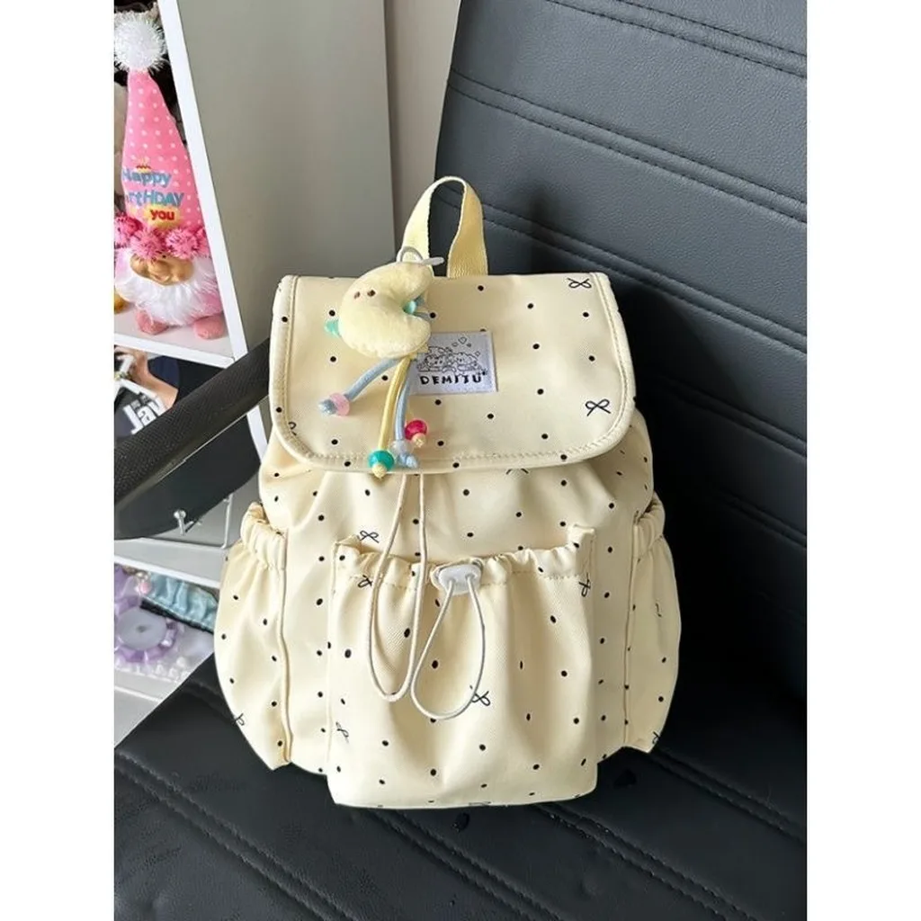 Ins Casual Polka Dot Print Mini Backpack Lightweight Daypack for College Students Daily Travel Students Back To School Bag