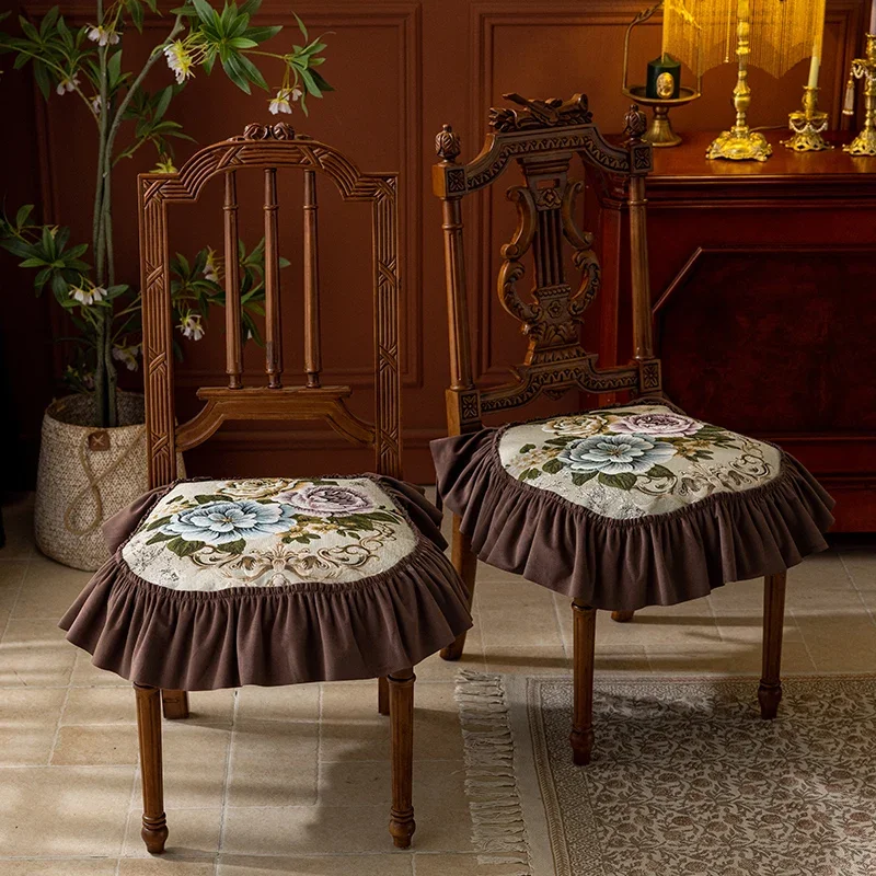 Elegant Flower Chair Cover Cushion Classical Printed Seat Cushions Retro Universal Soft Non-slip Diningchair Cushions Home Decor