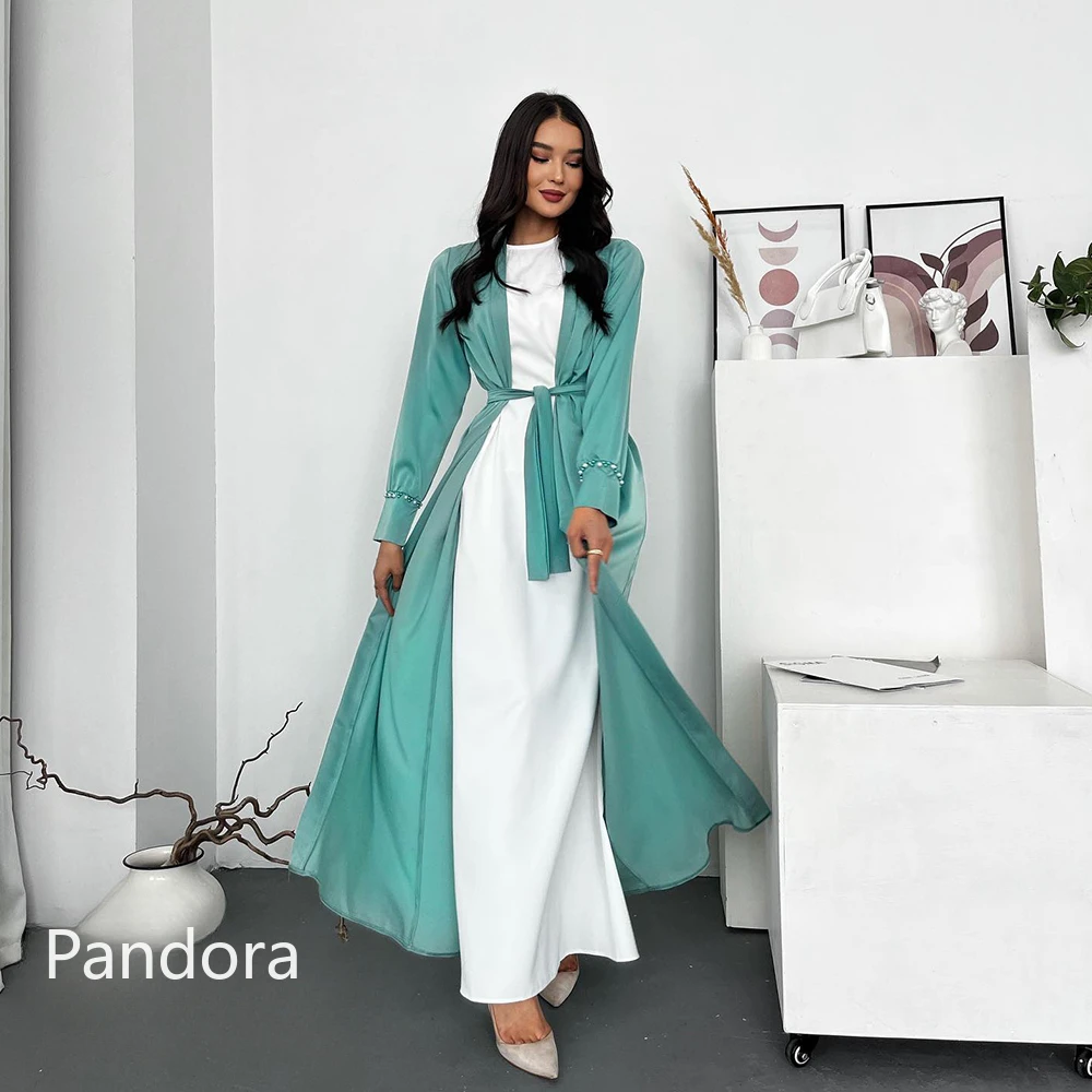 Pandora Multicolor High Neckline Prom Dress Long Sleeves Evening Gown With Ankle Length Summer Women Wedding Party Dress2024