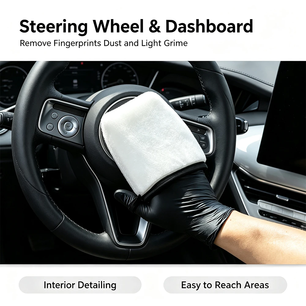 AUTOBRIGHT Microfiber Car Cleaning Mitt Double Sided Dust Removal Glove Gentle On Leather Plastic Fabric Interior Surfaces