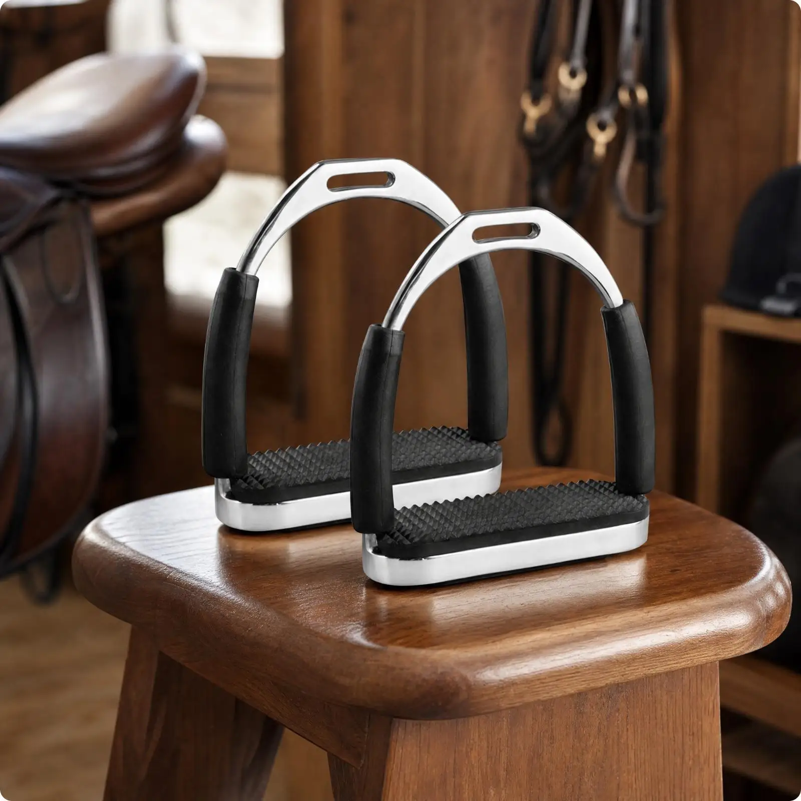 Safety Stirrups for Horse Riding Stainless Steel Equestrian Tack with Anti Slip Footbed for Lesson Classes