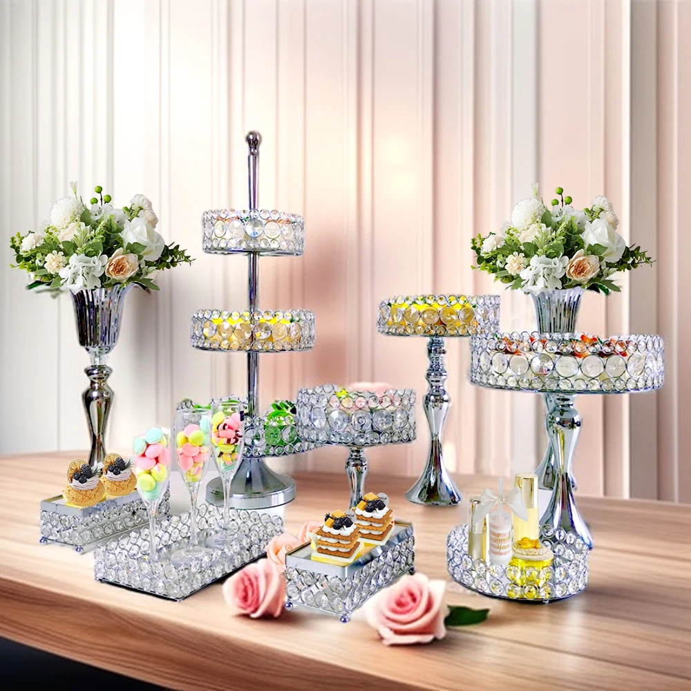 4-14Pcs/lot Dessert Table Display Set Silver Crystal Cupcake Stand Holder/Cup Cake Tier Tower for Tea Party Birthday Baby Shower