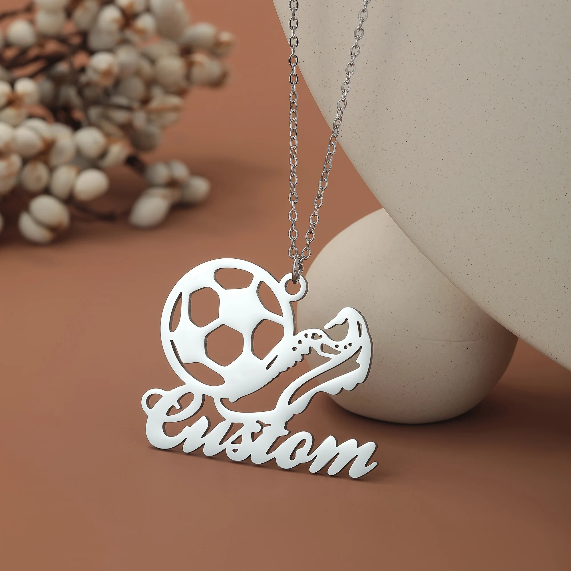 

Personalized men's custom name necklace, football-themed stainless steel chain, durable everyday accessory gift perfect birthday