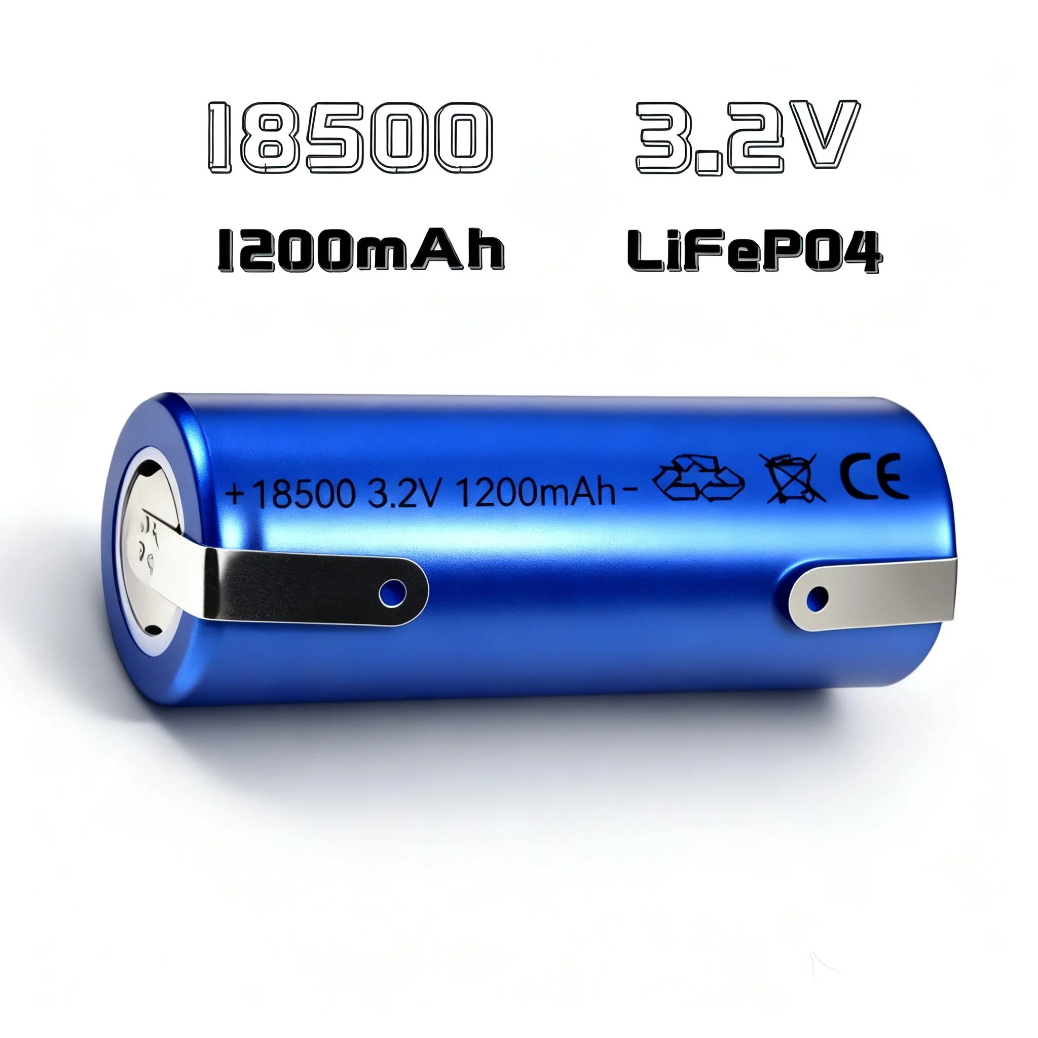 18500 LiFePO4 Battery 3.2V 1200mAh with Solder Tabs for Flashlight Speaker Electric Toothbrush Beard Trimmer Remote Control Car