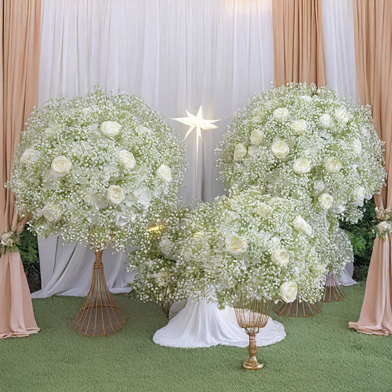 

Eye Catching Decor for Wedding Tables Artificial Baby's Breath and Rose Flower Balls Perfect for Geometric Frame Vase Decoration