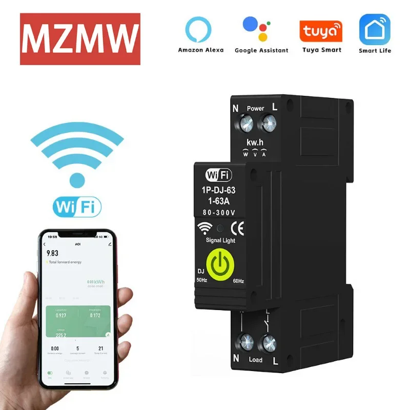 Tuya WIFI Circuit Breaker Overcurrent Loss Current Delay Protection Voltage Meter Reclosable Power Switch Timer Relay Smartlife