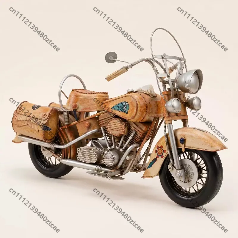 Creative Large Size Retro Heavy Motorcycle Craft Ornament, Handmade Metal Vintage Bike Model, Home Soft Furnishing Decoratio