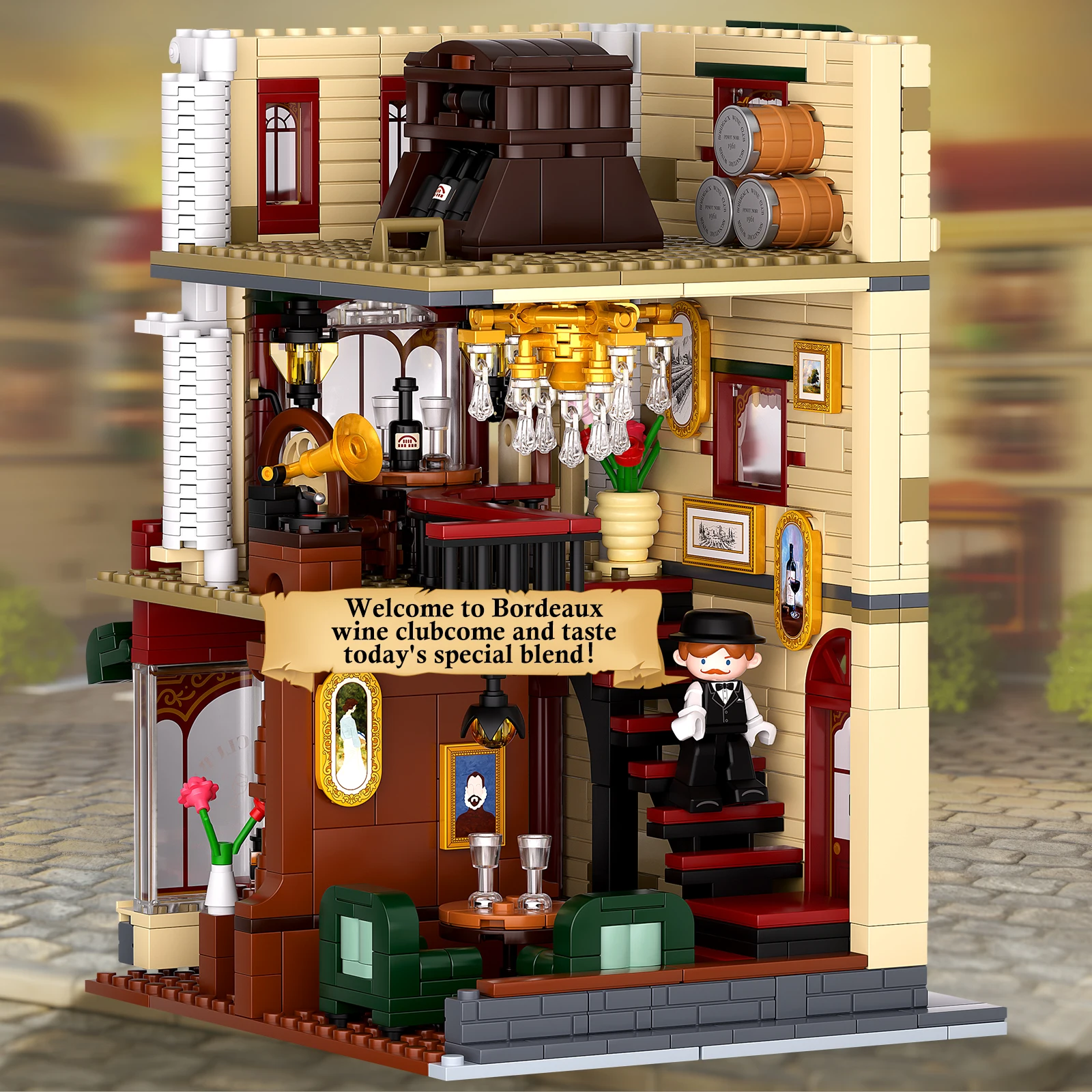 Ensemble de blocs de construction Chateau Winery Bordeaux avec lumières LED – Modèle de collection détaillé vintage, cadeau créatif pour Noël et
