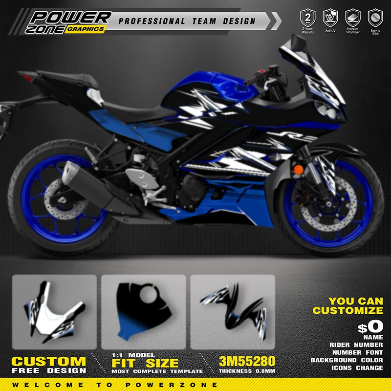 PowerZone Custom Team Graphics Backgrounds Decals Stickers Kits For YAMAHA R3 2019 2021 2022 2023 R3