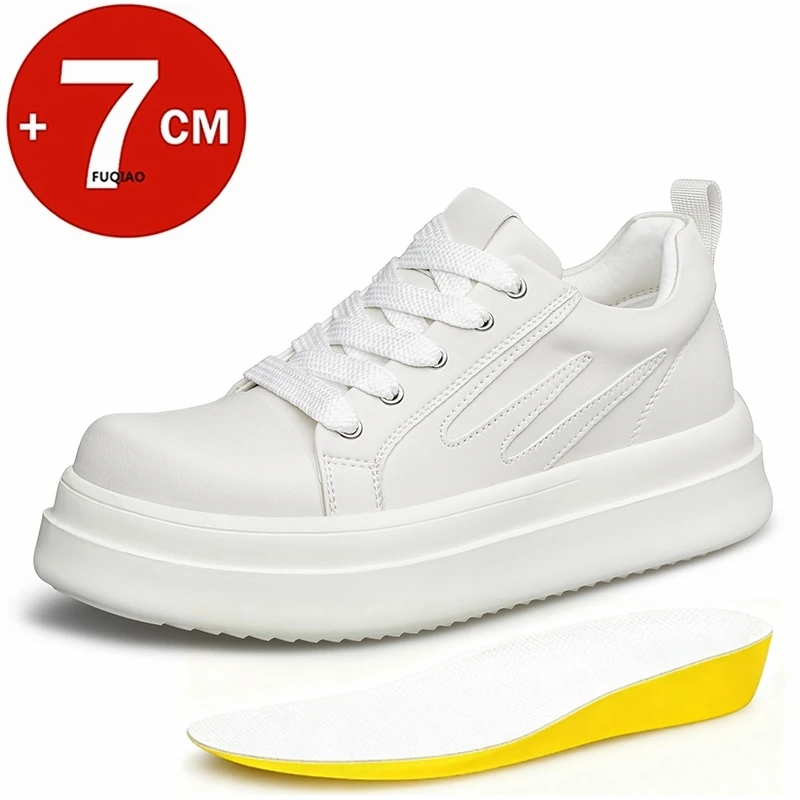 

Invisible Height Increasing Shoes For Men 7CM Lift Genuine Leather Casual Sneakers Comfortable Thick Sole Outdoor Walking Shoes