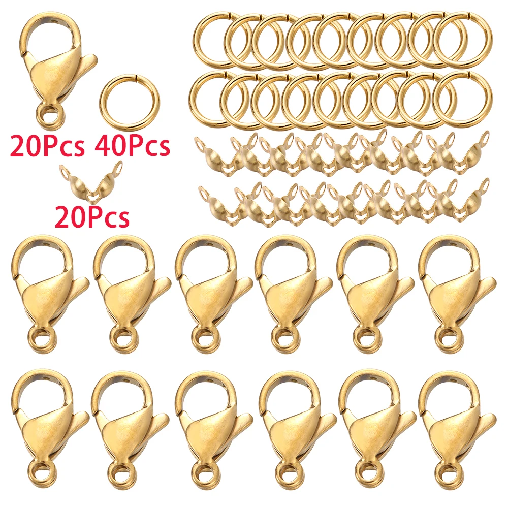 80Pcs/Set Stainless Steel Lobster Clasps Jump Rings Connectors