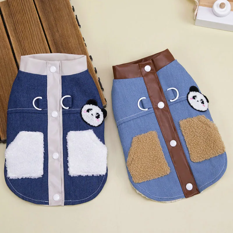 

Denim Dog Clothes Winter Warm Costume Clothing Cowboy Coat Jacket For Small Dogs Dachshund Chihuahua Pocket Puppy Vest Jacket XS
