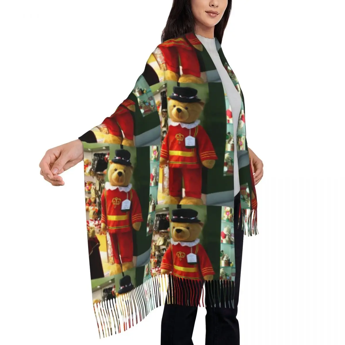 Harrods 6ft Beafeater الدب وشاح شرابة الأوشحة للنساء شالات دافئة ناعمة ويلتف طويل الخريف الشتاء شال التفاف