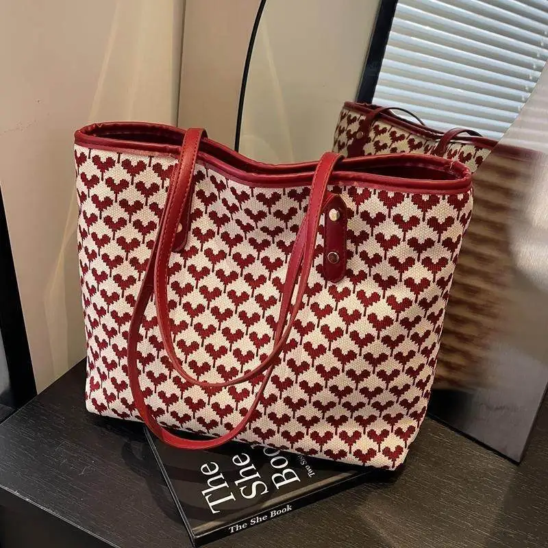 Red Large Capacity Bride Tote Bag Fashionable Women's Underarm Bag Stylish Casual Simplified Design No Brand Ladies Bag