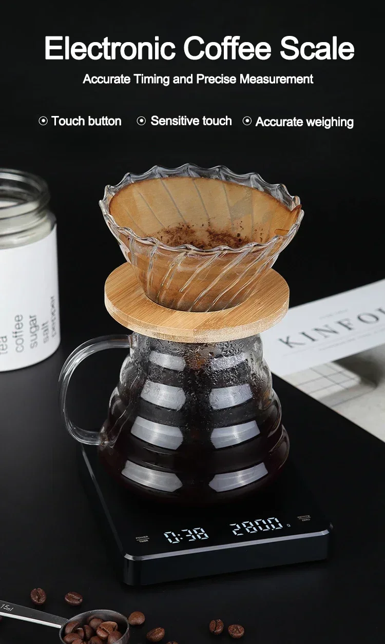 Elektronische Kaffeewaage mit Silikonpad, digitale Kaffeewaage mit Timer, LED-Anzeige, USB-Aufladung, für Zuhause, Café, gutes Geschenk – Detail 1