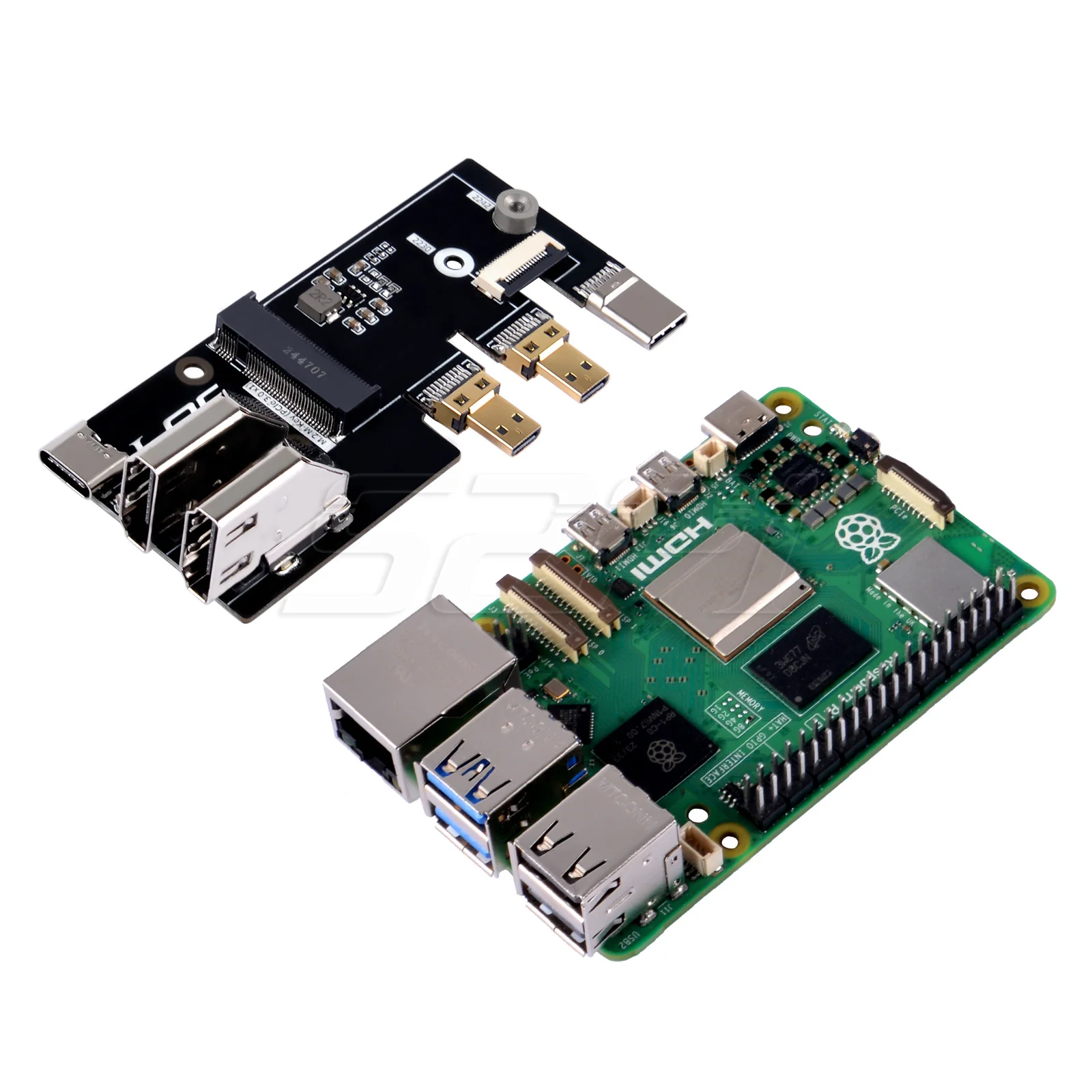 52Pi Micro HDMI to HDMI Multifunctional Adapter with PCIe 3.0x1 M.2 NVMe 2230/2242 for Raspberry Pi 5