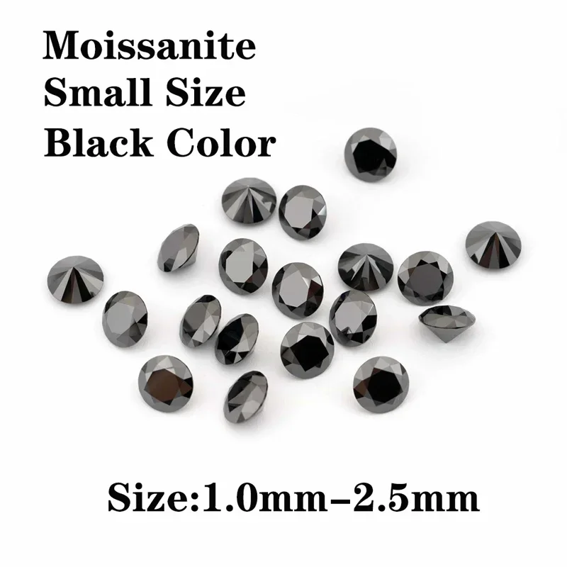 Moissanite Round Shape Black Color Primary Colours Small Size Charms Gemstone DIY Ring Necklace Earrings Materials