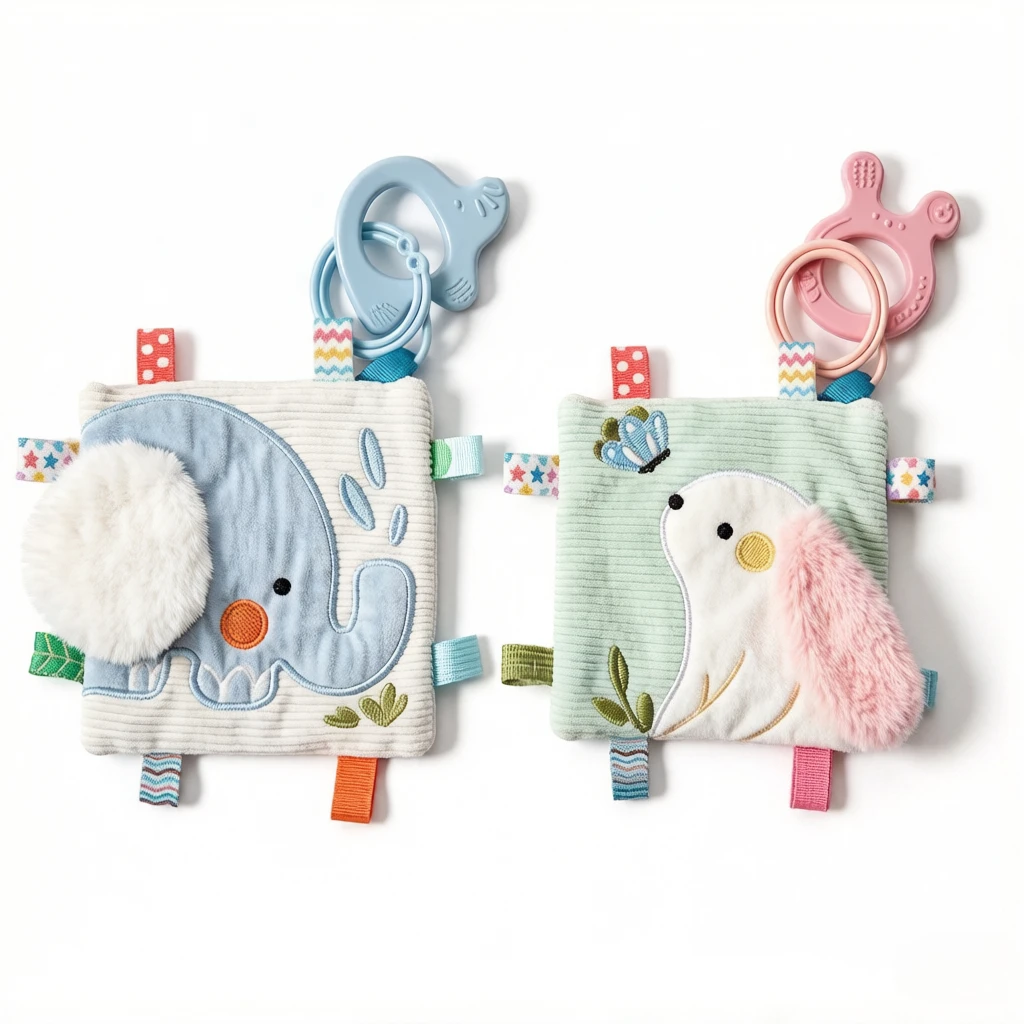 2Pcs Plush Rabbit Security Blanket with cloth book, educational toy boosts baby brain development, ideal for holiday gifts