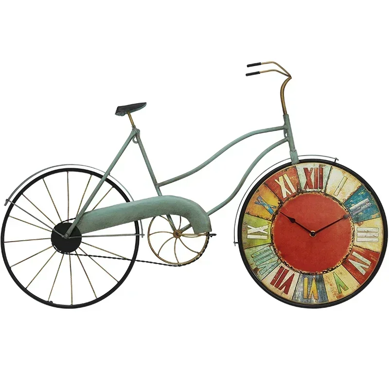 Vintage American Large Luxury Metal Wall Clock Metal Creative Wheel Bicycle Clock Big Size Living Room Reloj Wall Decorations