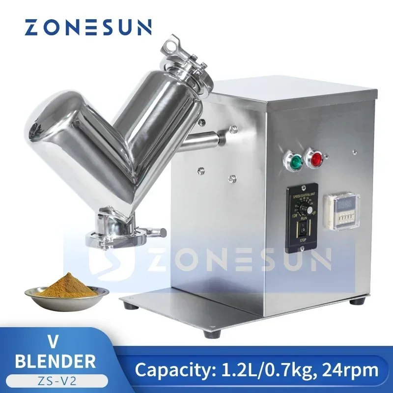 ZONESUN Pneumatic Semi Automatic V Type Blender Powder Mixing Machine Food Processing Mixer ZS-V2