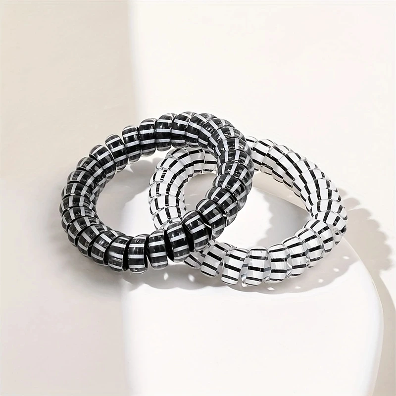 10pcs/set Spiral Hair Ties Telephone Cord Scrunchies Black White Plaid Star Dot Print Elastic Hair Band Women Hair Accessories