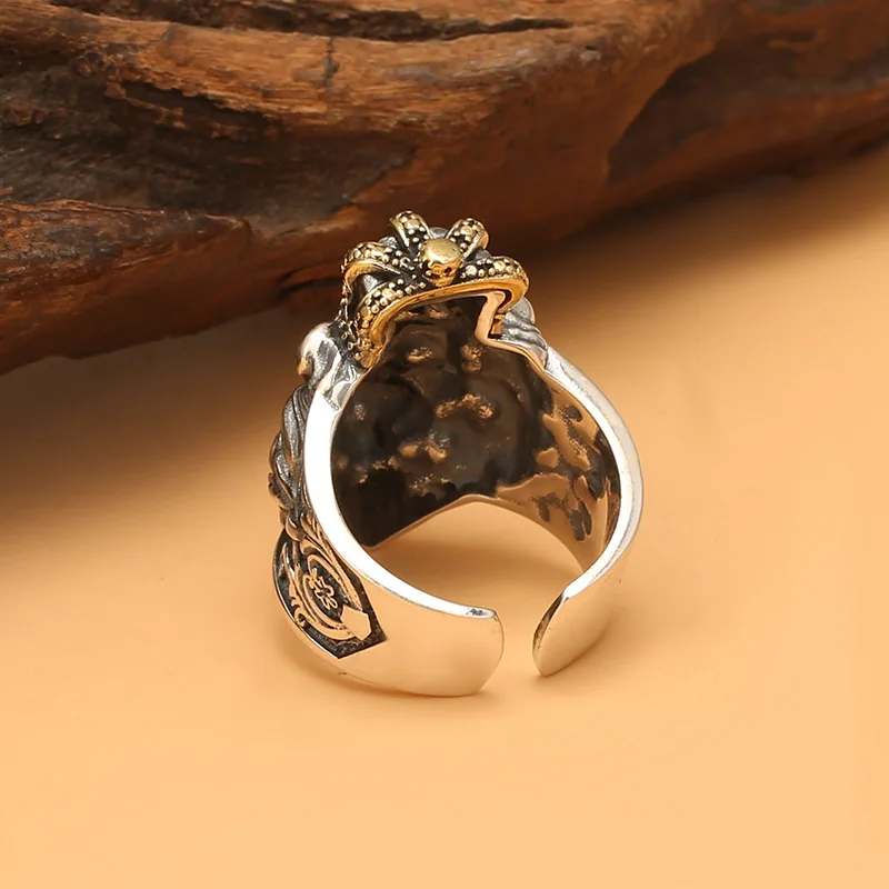 S925 خاتم فضة استرليني تاج خاتم الأسد التصميم الأصلي أزياء الهيب هوب على طراز الهيب هوب #3