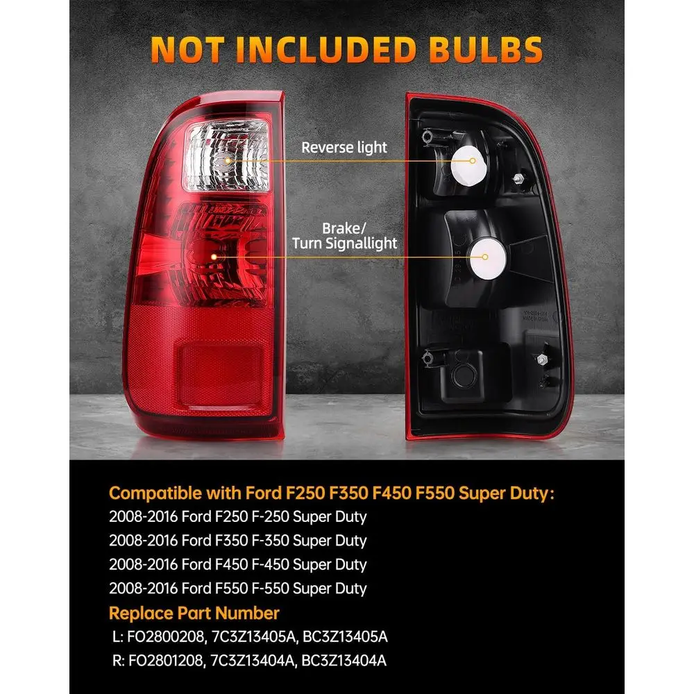 2008-2016 Ford F-Series F250-F550 Super Duty Red Tail Lights, BC3Z13405A & BC3Z13404A Replacement, Both Sides