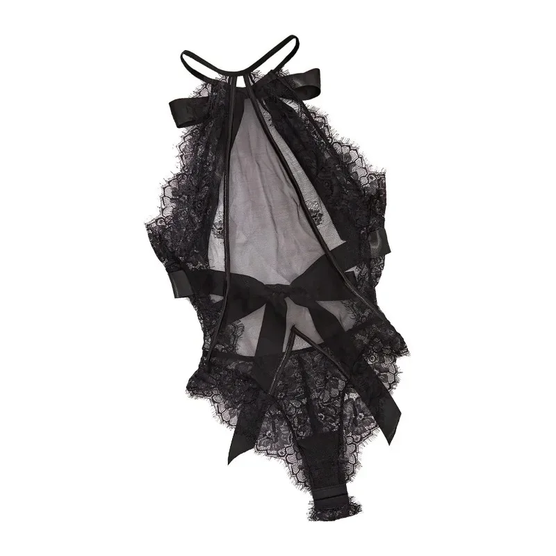 

Tornova Sexy Halter Bodysuit Fancy Lace See-through Hollow Women Mesh Skinny Gather Together Premium Seductive Intimate Bodysuit