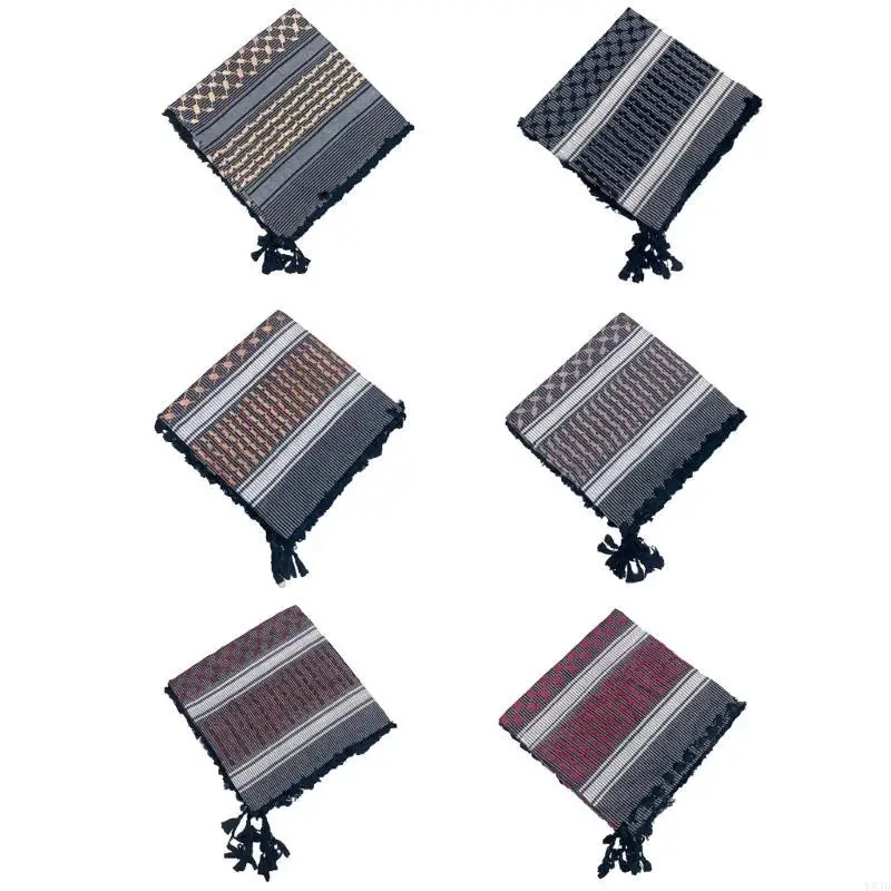 Y5JD Người Hồi giáo Khăn quàng cổ Shemagh Head Head Scarf Dân tộc Ả Rập Dubaisaudi Neatwrap Breathable Sa mạc Headwrap Keffiyeh