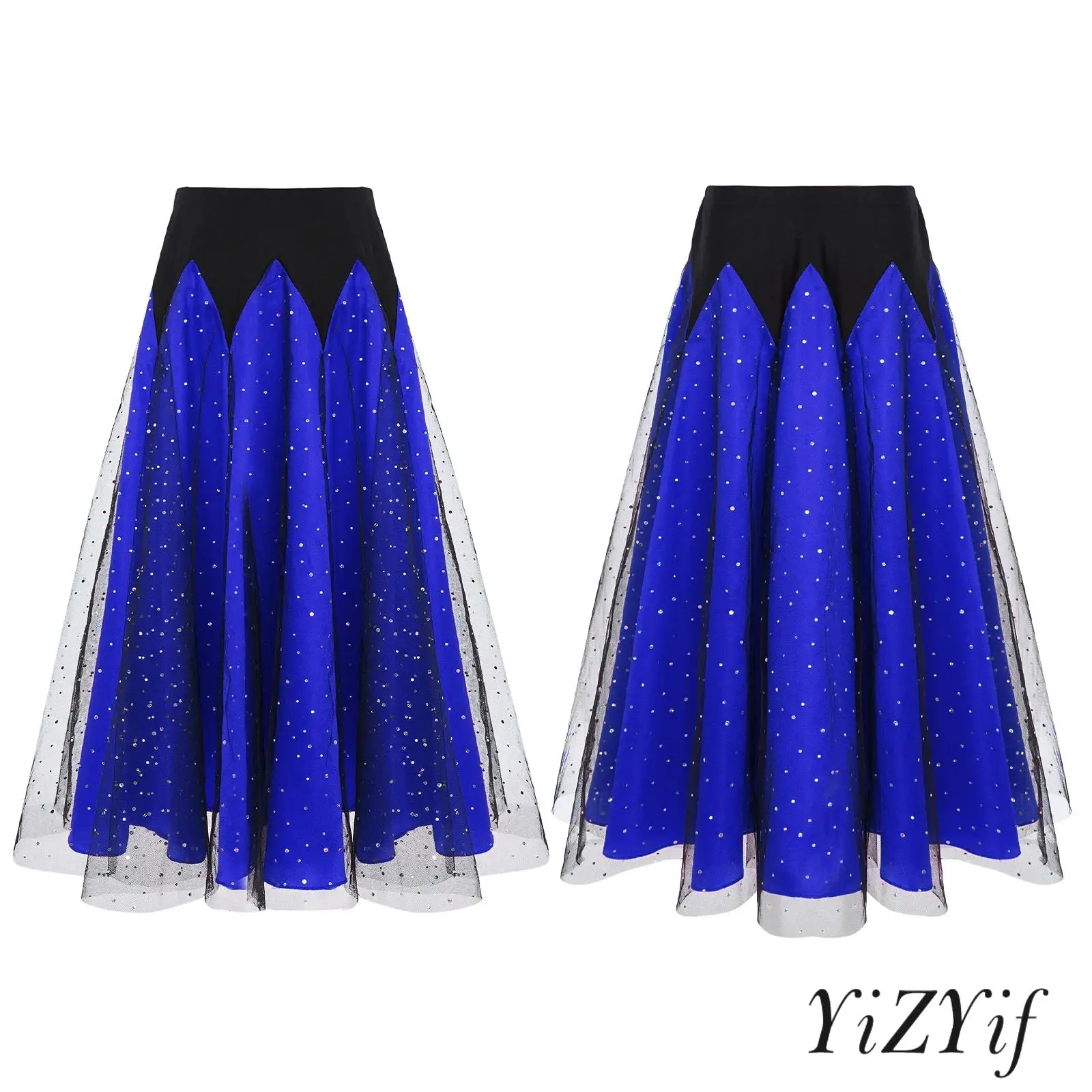 

Kids Girls Pretty Dance Costume Lyrical Artistic Ballet Latin Dance Skirt Princess Elastic Waistband Glittery Ruffled Long Skirt