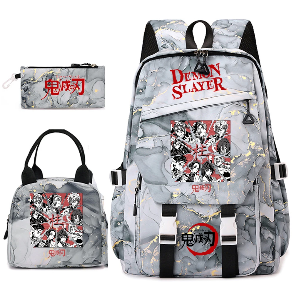 Demon Slayer Anime Print School Backpack Set 3Pcs Girls Bookbag with Lunch Bag Pencil Case