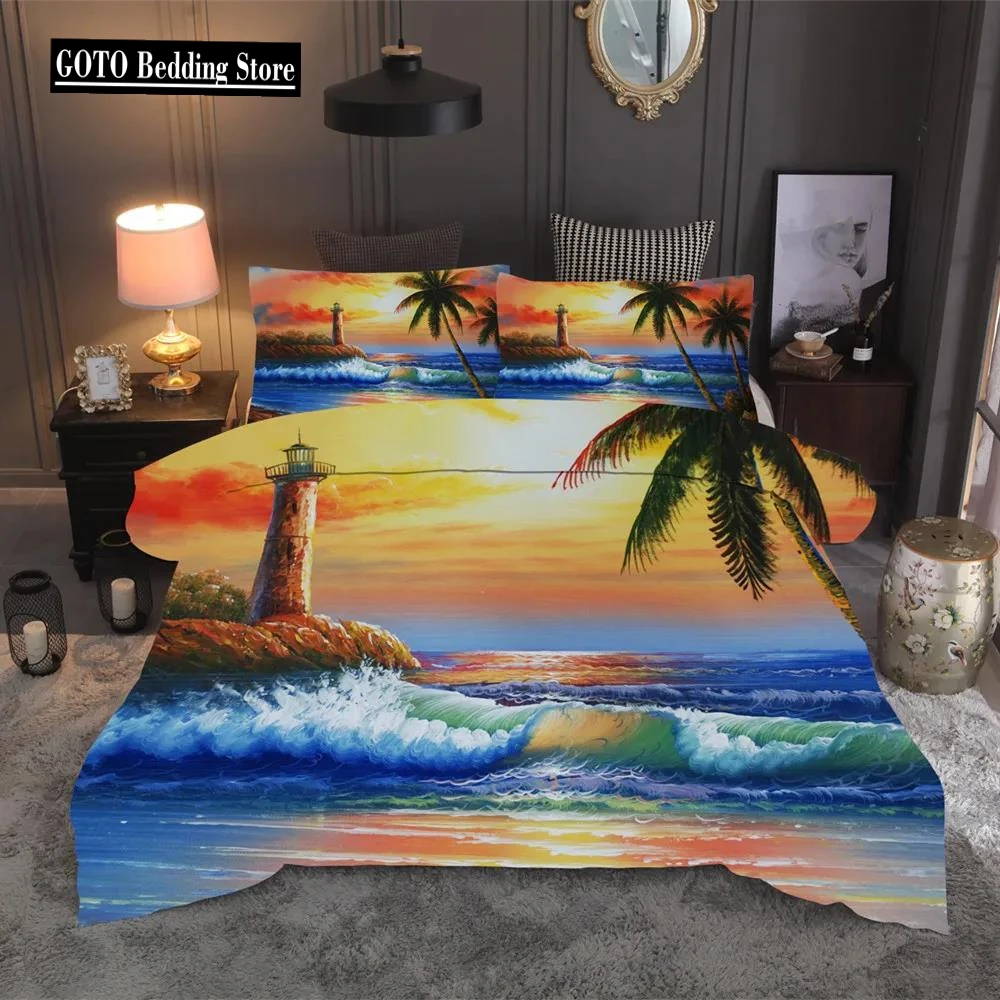 

Bedclothes wholesale watercolor duvet set pillowcase king size bedding set Europe comforter set full queen Sea scenery bedding