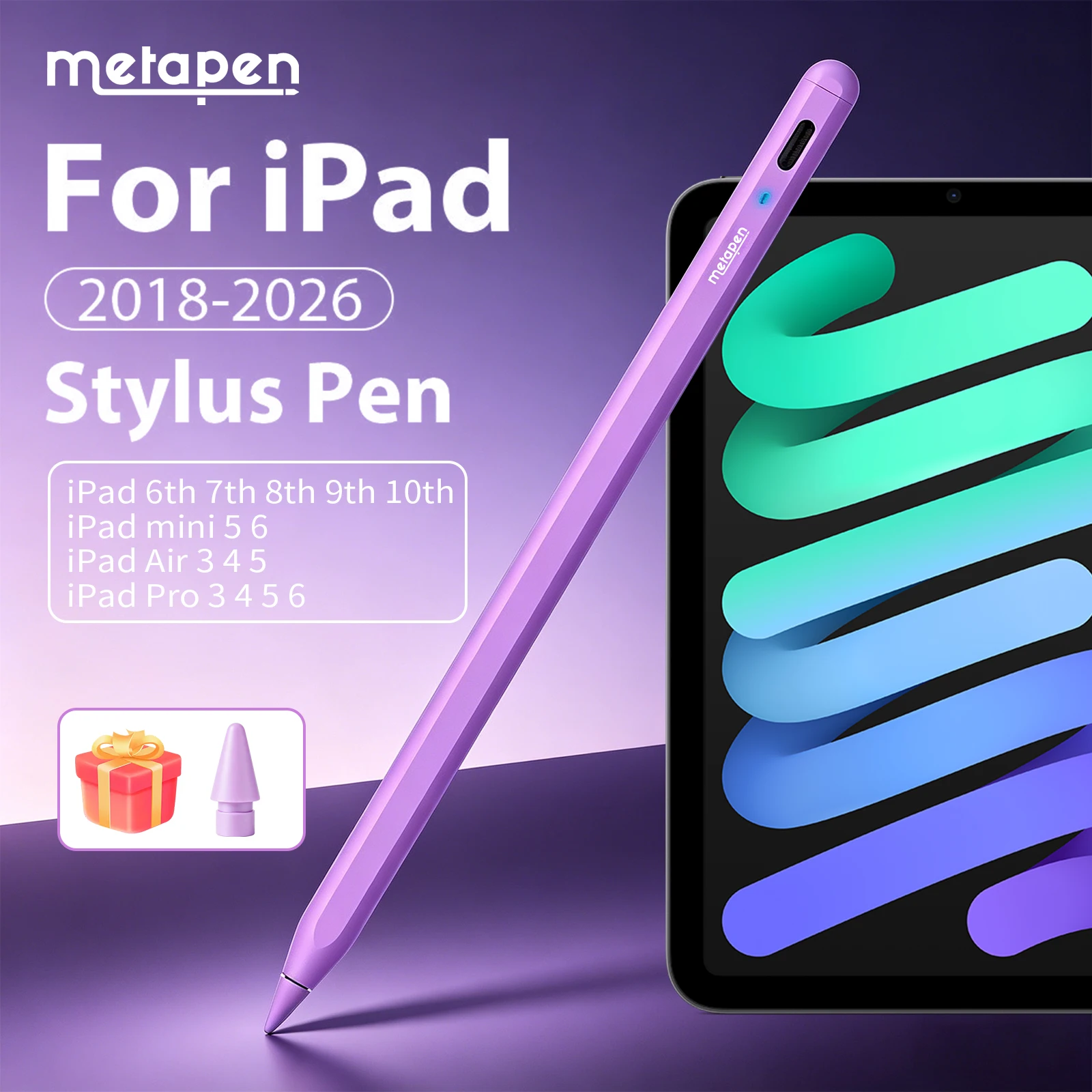 Lápiz Óptico MetaPen A8 para Apple iPad Pencil, Carga Rápida, Rechazo de Palma para iPad A16 11/10/9/8, Pro 12.9 11 13 M4, Air 4/5 Mini