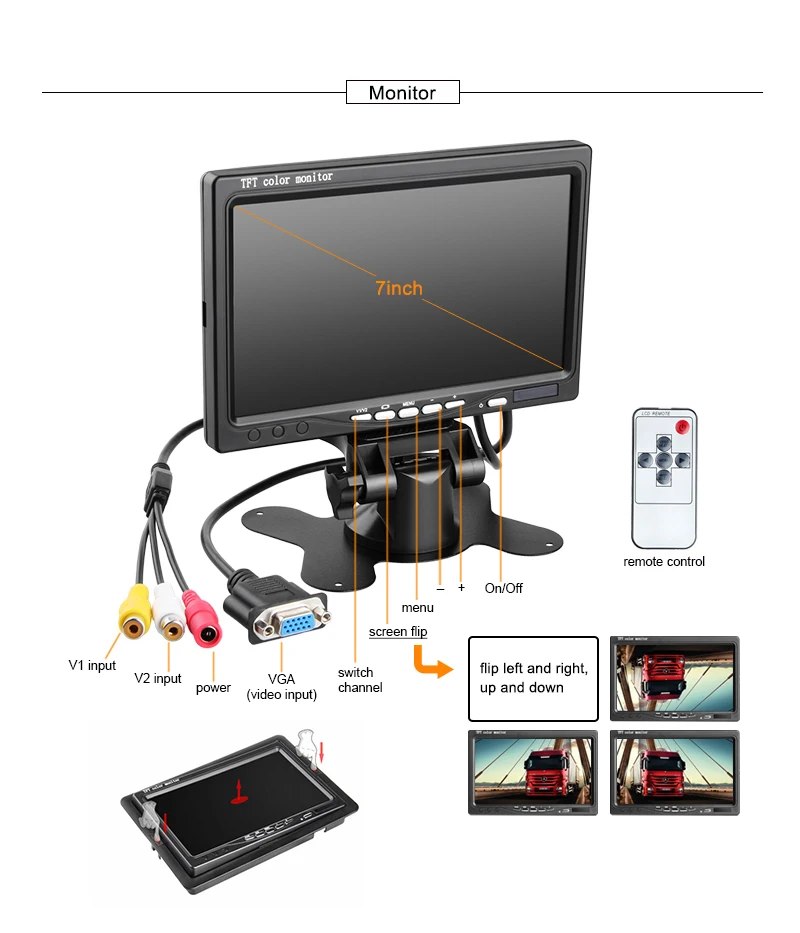 4CH 4G 1080P AHD Mobile Vehicle Car DVR Video Recorder Kit  with 4pcs Cameras and 7 Inch VGA for Truck Bus RV Van view 2