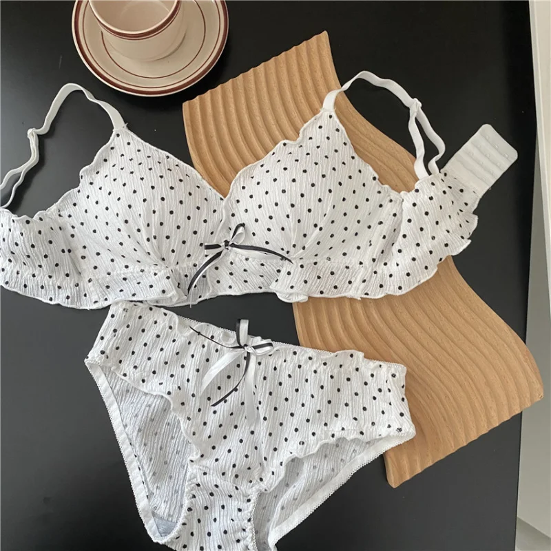 French Underwear Summer Thin Women's Small Chest Push up and Anti-Sagging Pure Desire Girly Style Small Bra Thin Underwear Set