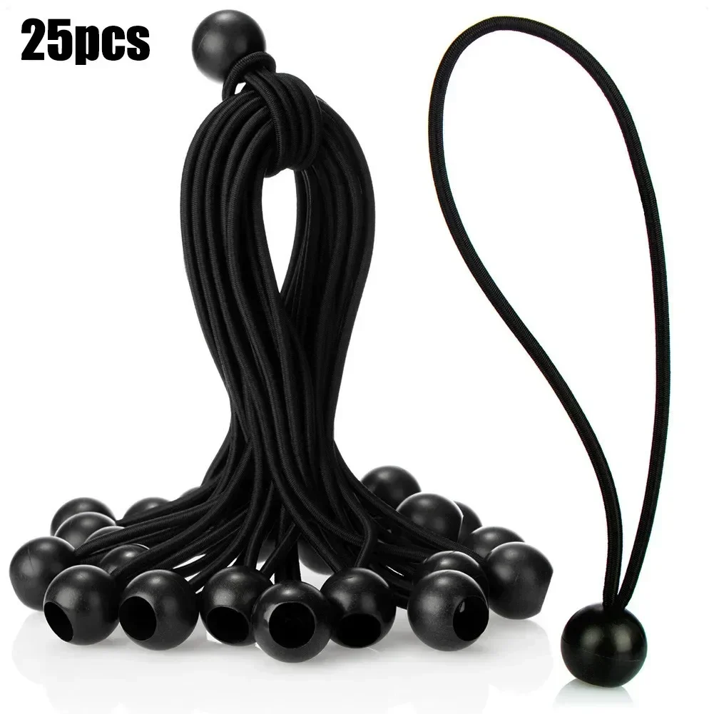 25 Pcs Car Tarpaulin Tensioner Bouncy Rope With Ball Tension  Posters Tent Tensioning Belts 20cm Black Interior Accessories image 3