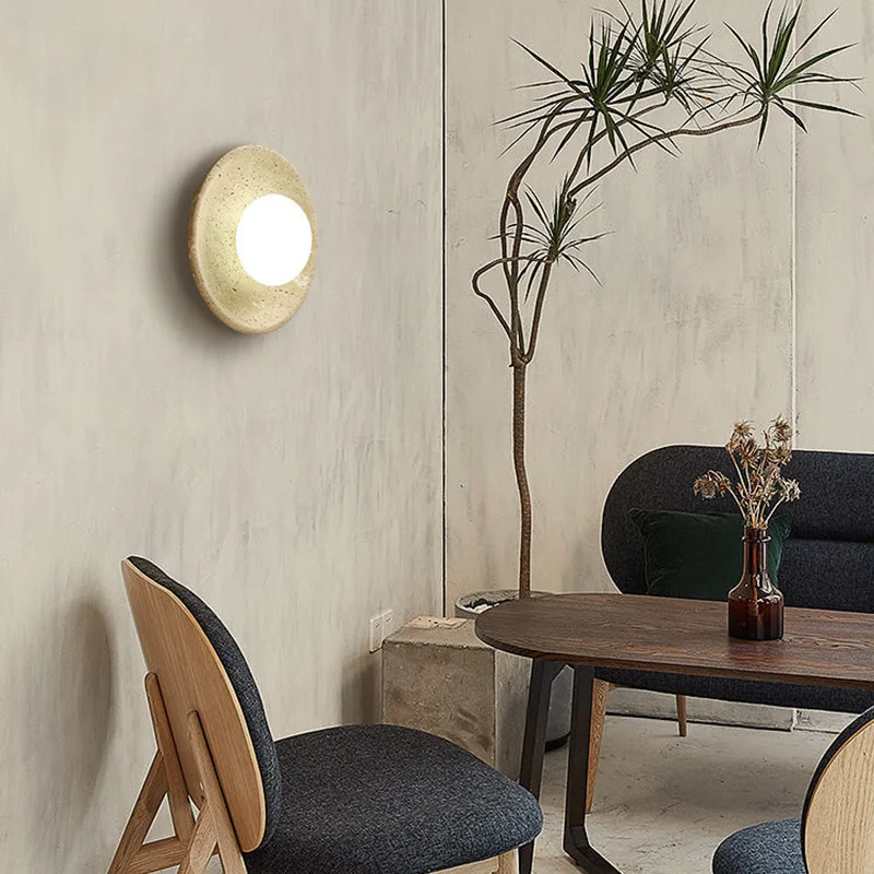 

SANDYHA Circular Yellow Cave Stone Wall Lamp LED Light with Glass Ball Lampshade for Japanese Style Home Decoration in Living