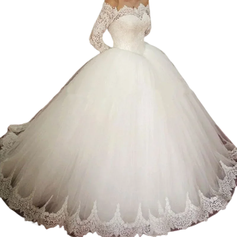 Customized Off The Shoulder Lace Appliques Wedding Dresses Robes De Marriage Court Train Ballgown Plus Size Cheap Bridal Gown