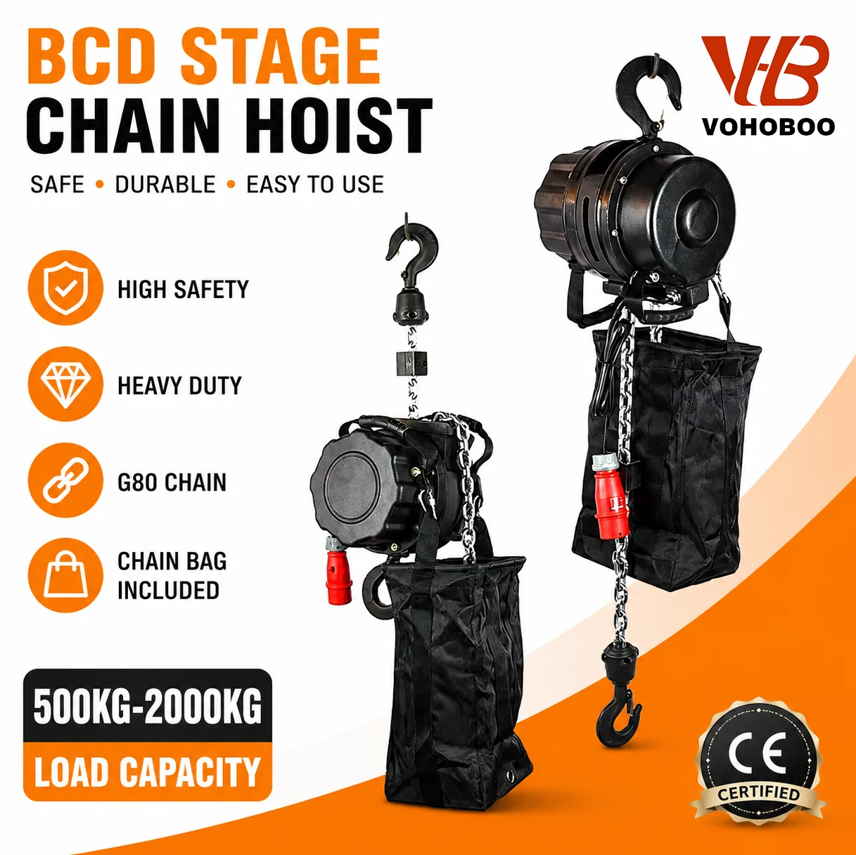 Overload Protection Electric Theater Chain Truss Motor Black Stage Show Hoist Studio 500KG 1000KG 2Ton Alloy Steel Provided