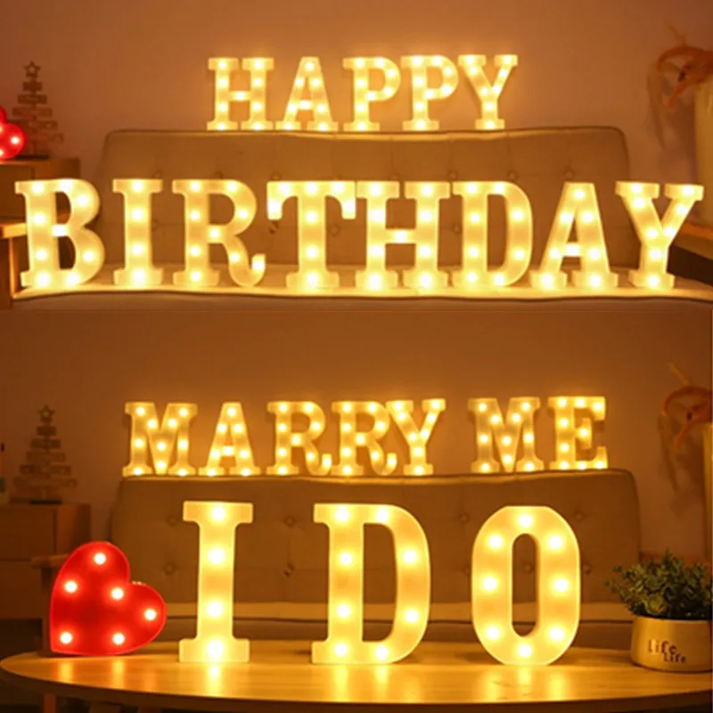 Wedding Decoration Alphabet LED Night Lights Marry Me Luminous Number Letter Lamp for Home Valentine Birthday Boho Party Decor