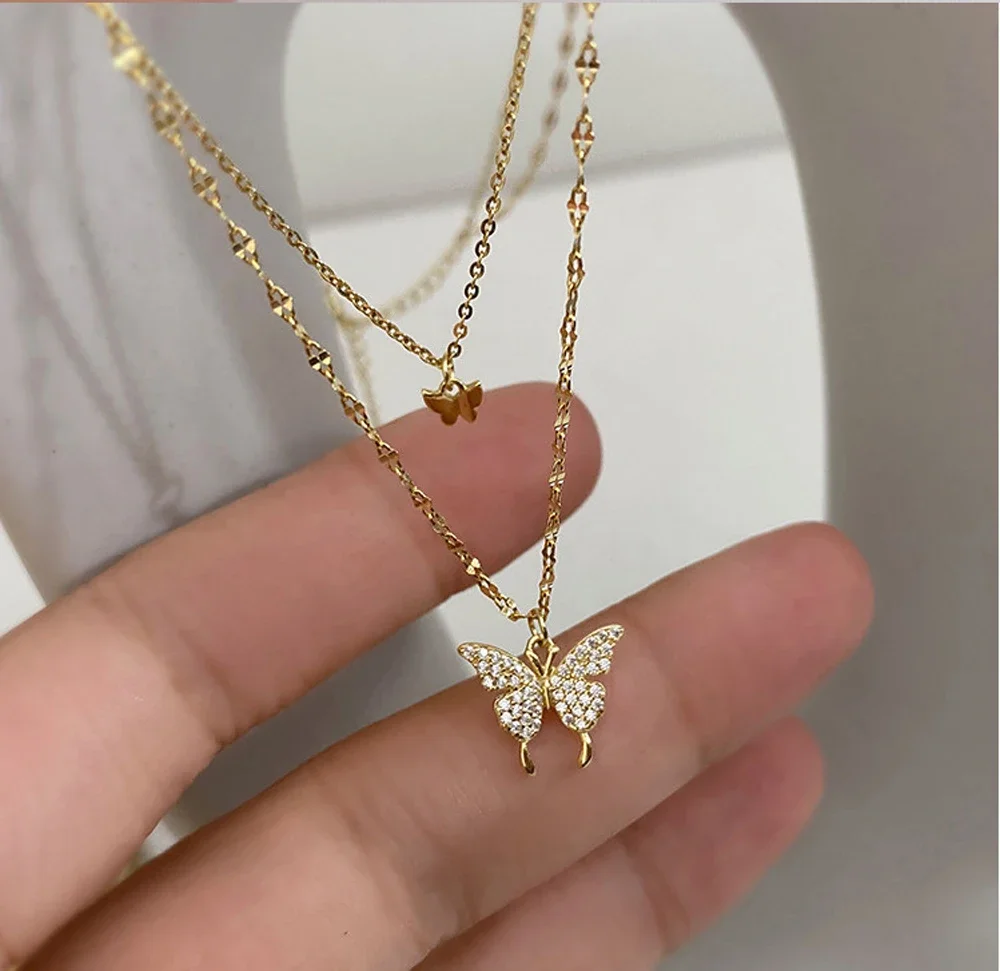 Women's Double Layer Star Moon Charm Multilayered Necklace