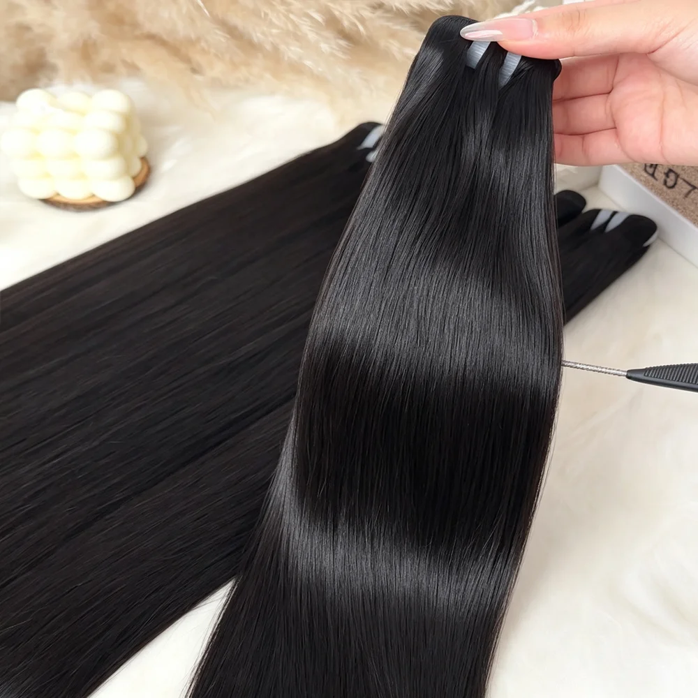 Vietnamese 24 26 Inch Real Remy Weave Silky Raw Hair Bone Straight Bundles 100% Human Hair Natural Black 2 3 4 Pcs Unprocessed Double Weft Thick Full Ends Premium Human Hair Bundles Extensions