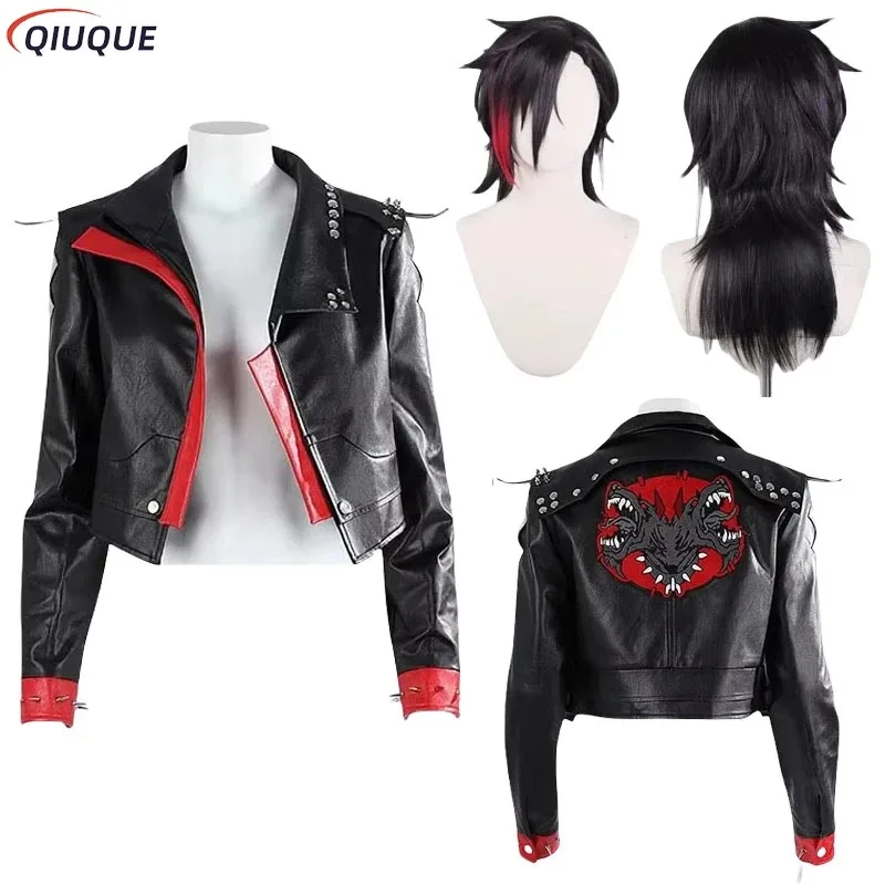 2025 11 Arcane 2 Vi 코스프레 의상 가발 게임 LOL 여성용 블랙 PU 가죽 코트 여성 재킷 변장 탑 할로윈 카니발 파티